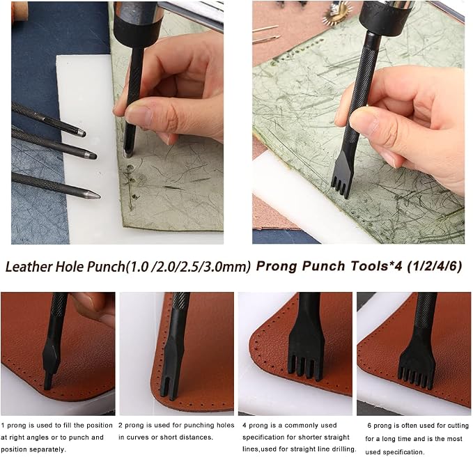 BUTUZE Leather Working Tools, Practical Leather Craft Kit with Waxed Thread Groover Awl Stitching Punch Hole for Leathercraft Beginner or Adults Gifts