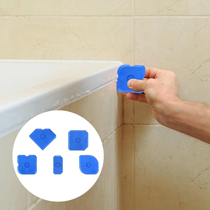 10pcs Plastic Caulking Tool, Sealant Caulk Silicone Finishing Remover Tool Reuse Grout Scraper Portable Sealant Finger Smoothing Grout Scraper for Bathroom Floor Window Sealing Sink Joint (Blue)