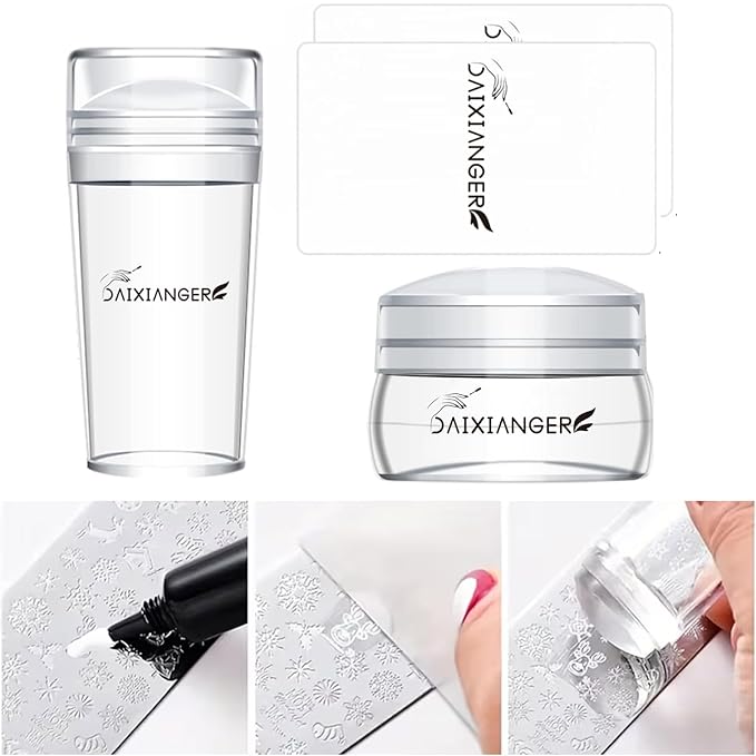 French Tip Nail Stamp, Nail Stamping Kit, French Tip Stamp Tool, 2 Sizes Clear Nail Stamper with Scraper, Professional Nail Stampd for French Manicure & DIY Nail Art at Home