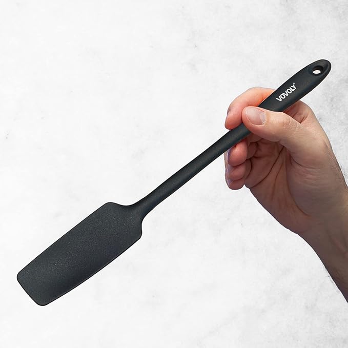 2-Pack Silicone Small Jar Spatulas with Long Handle, Upgraded Heat Resistant Spatula for Non Stick Cookware, Seamless Design, Stainless Steel Core, BPA Free Spoonula, Black