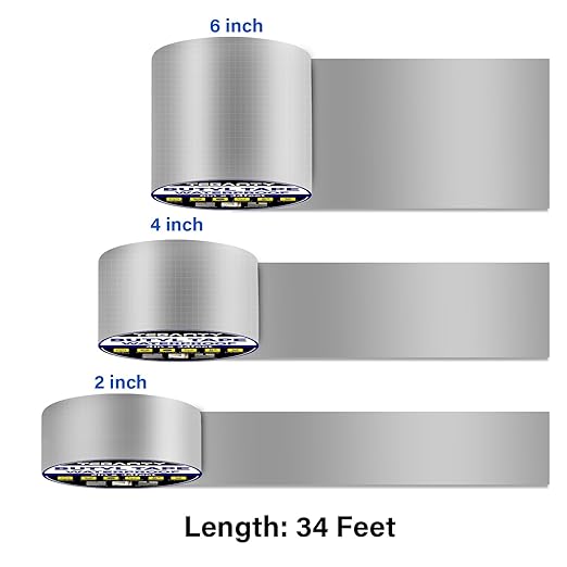 Butyl Tape Waterproof Sealing Tape 2Inch x 34Feet, Aluminum Foil Tape, Butyl Sealant Tape for Pipe Sealing, RV Repair, Window, EDPM Roof Leak Patching, Boat and Pipe Sealing