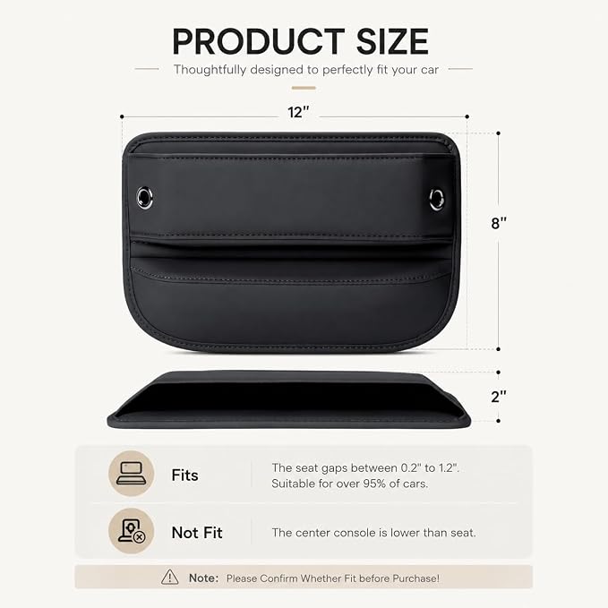 Premium Leather Car Seat Gap Filler Organizer, Universal Center Console Storage for Phone Keys Wallet, Car Accessories for SUV Truck Sedan(2Pack) (Black)