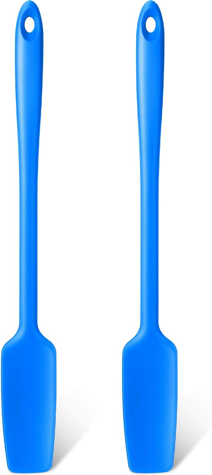 Patelai 2 Pieces Silicone Jar Spatula with Long Handle Heat Resistant Kitchen Scraper Spatula Non Stick Rubber Silicone Scraper for Jam Smoothies Blenders Cooking Baking Stirring (Blue)