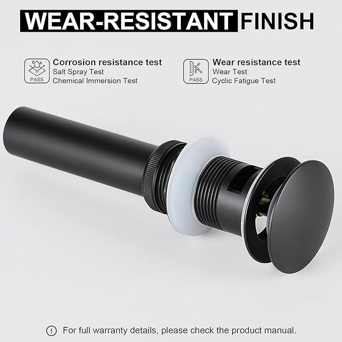 Bathroom Sink Drain with Overflow Pop Up Sink Drain for Vessel Vanity Lavatory Sink, Matte Black