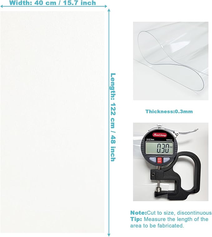 Clear Vinyl for Sewing, Transparent PVC Fabric Roll 15.7" x 48", 0.3mm Waterproof Clear Vinyl Fabric for Bags, Hair Bows, Cosmetic Bags, DIY Crafts and Sewing Projects
