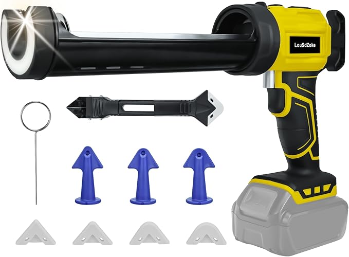 Cordless Caulking Gun Compatible for DeWalt 20V Max Battery, 10 Oz/300ml Electric Silicone Gun,with LED Light,4 Adjustable Speed for Filling, Sealing, Repair（No Battery）