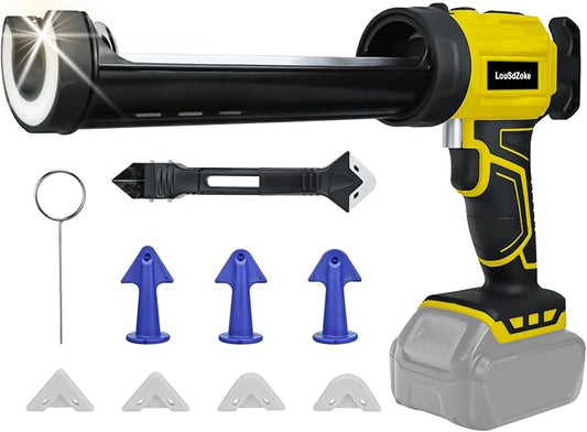 Cordless Caulking Gun Compatible for DeWalt 20V Max Battery, 10 Oz/300ml Electric Silicone Gun,with LED Light,4 Adjustable Speed for Filling, Sealing, Repair（No Battery）