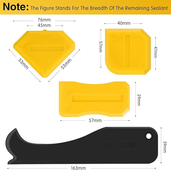 Outus 4 Pieces Silicone Caulking Tool Set Sealant Finishing Grout Scraper Caulking Removal Tool for Kitchen Bathroom Floor Sink Joint Sealant Sealing Home House Renovation, Reuse and Replace(Yellow)