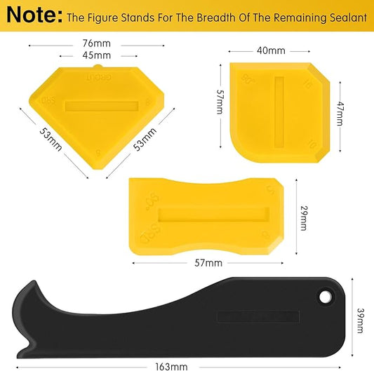 Outus 4 Pieces Silicone Caulking Tool Set Sealant Finishing Grout Scraper Caulking Removal Tool for Kitchen Bathroom Floor Sink Joint Sealant Sealing Home House Renovation, Reuse and Replace(Yellow)