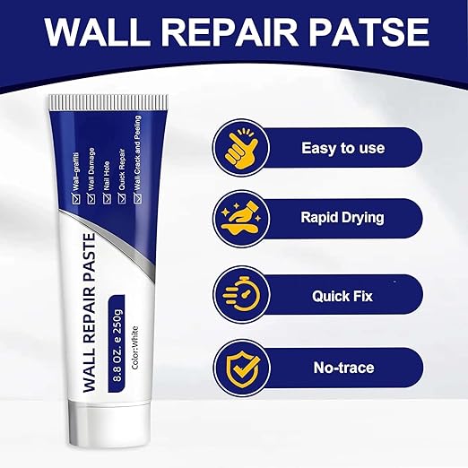 Wall Repair Paste Tube – Drywall Repair Kit, White Multi-Functional Quick Drying Wall Mending Agent for Cracks and Holes, with Scraper and Sandpaper