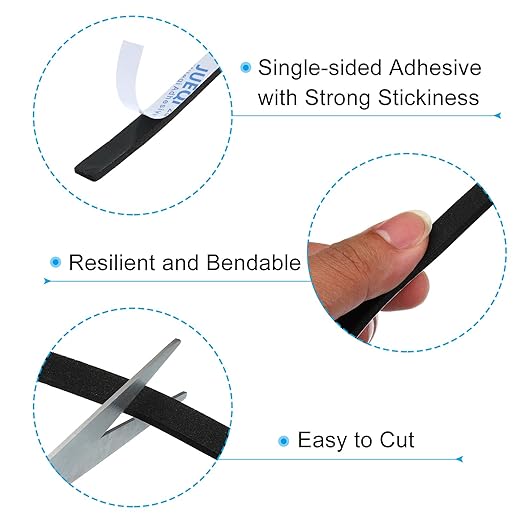 PATIKIL 3/8"W x 1/8"T x 16.4Ft EVA Black Single Sided Foam Tape, 2Pcs Multipurpose Weather Stripping Foam Sealing Tape
