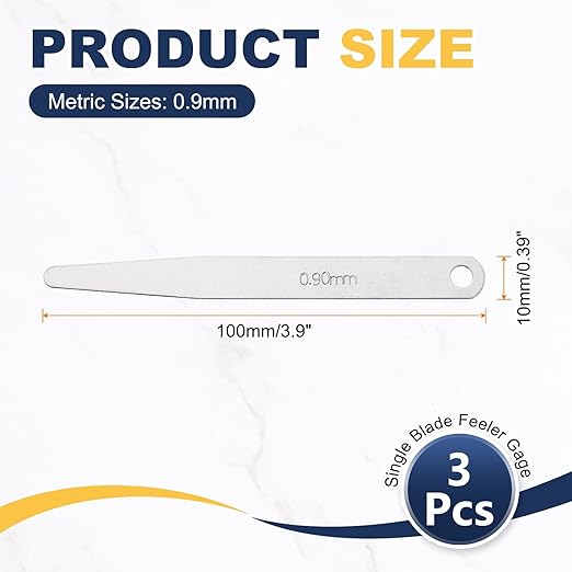 HARFINGTON 3pcs Metric Thickness Feeler Gauge 0.9mm Single Blade Oval Feeler Gauge 3CR-13 Stainless Steel Gap Measuring Tool for Repair Valve Guitar Spark Plug