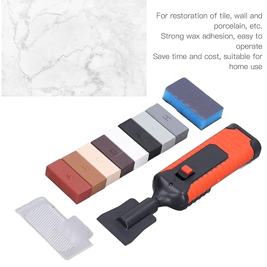 Tile Repair Electric Heating Pen, Tile Porcelain Repair Kit with Electric Heating Pen and Wax, 8 Colors Crack Gaps Repairing Tools Wall Nail Hole Repairing Kit for Stone Porcelain
