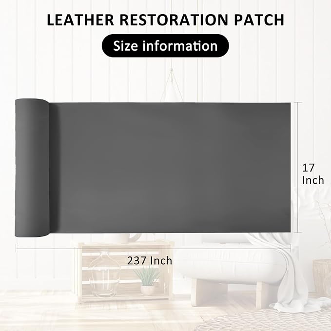 AOOTOOLINK Leather Repair Patch 17X237 Inch Self Adhesive Leather Repair, Large Leather Repair Tape for Couches, Furniture, Car Seats, Cabinets, Sofa, Handbags (Grey, 17X237 Inch)