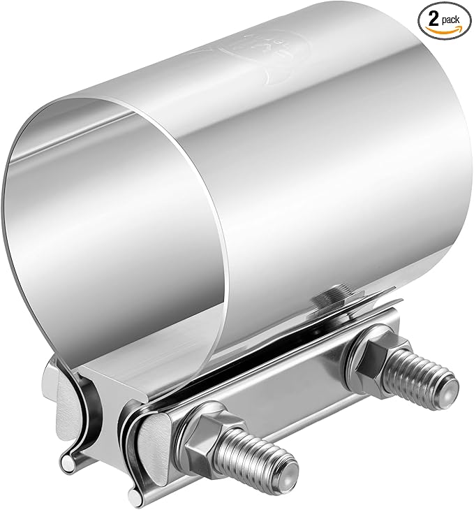 EVIL ENERGY 2.75 Inch Exhaust Clamp, 2 3/4" Butt Joint Band Clamp Sleeve Coupler Stainless Steel for Pipes, Mufflers, Catalytic Converters 2Pcs