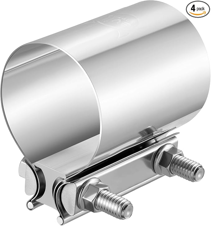 EVIL ENERGY 2.75 Inch Exhaust Clamp, 2 3/4" Butt Joint Band Clamp Sleeve Coupler Stainless Steel for Pipes, Mufflers, Catalytic Converters 4PCS