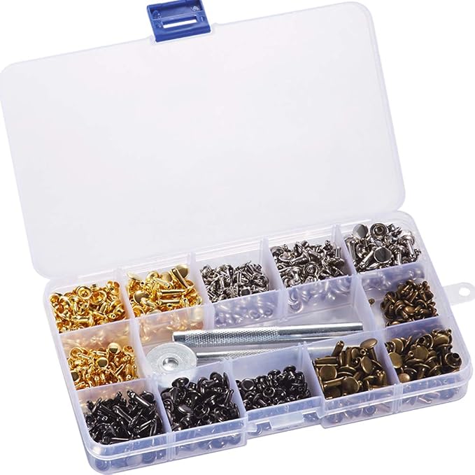 360 Sets Leather Rivets, Double Cap Rivets for Fabric, with Setting Tool Kit for Crafts Repairs/Clothing/Belts Strap