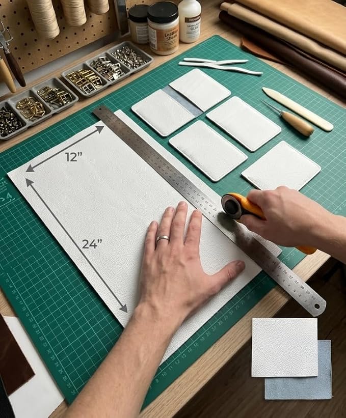 12'' x 24'' Genuine Full Grain Cowhide Leather Sheet — Soft Leather for Upholstery Repair, Handbags, Wallets, Sewing, Crafts, & DIY Projects — 1.1-1.3mm (3oz) Pre-Cut (White, 1 Piece)