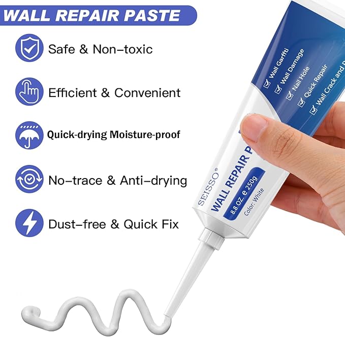 Wall Repair Paste Kit, 2x250g Wall Mending Agent with Wall Repair Patch*4 and Scraper, Spackle Drywall Repair Kit for Hole Filler, Effective Repair of Scratches, Holes, Cracks and Wall Graffiti