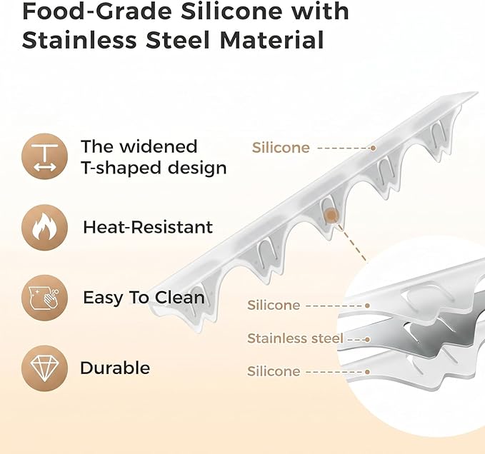 Silicone Stove Gap Covers with Stainless Steel, Oven Gap Filler Seals Gaps Between Stovetop and Counter, Stove Gap Guards Range Trim Kit, Easy to Clean Stove Gap Guard (Clear 2 Pack,25")