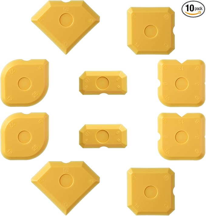Nogeqi 10PCS Caulking Tool Kit Professional Caulk Finishing Tool, Plastic Reusable Caulk Smoothing Tools for Kitchen Bathroom Floor Tile Sealant Grout Sealing, Easy to Use (Yellow)