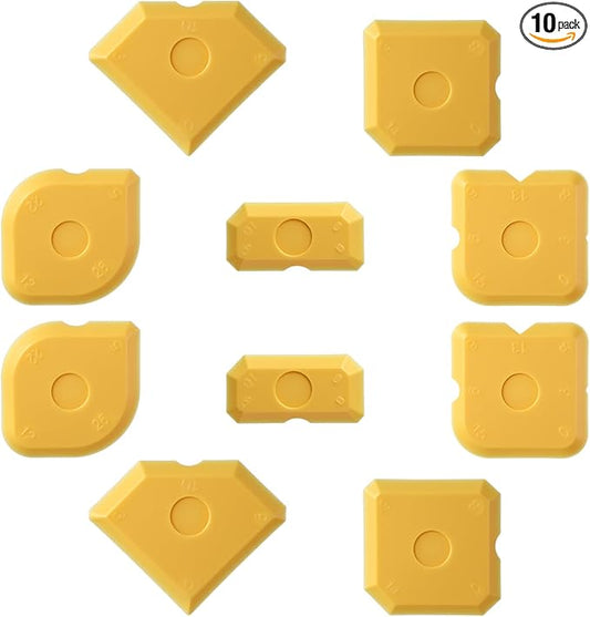 Nogeqi 10PCS Caulking Tool Kit Professional Caulk Finishing Tool, Plastic Reusable Caulk Smoothing Tools for Kitchen Bathroom Floor Tile Sealant Grout Sealing, Easy to Use (Yellow)