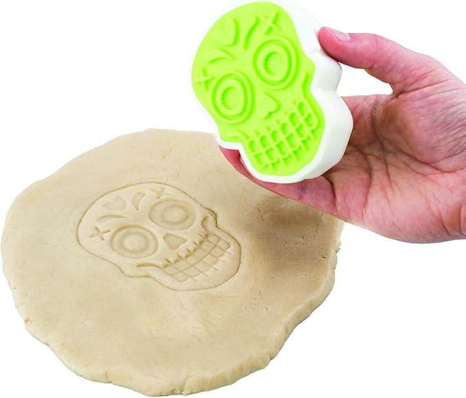 Spectrum Day of the Dead Cookie Cutter Skull Stamps Galletas Dia De Los Muertos Cookie Kit for Baking Decorating Skull Sugar Cookies, Reversible Skull Cookie Stamp Impression Designs with Cutter