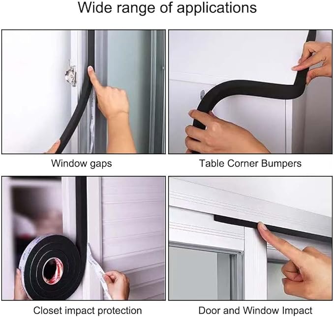 High Density Foam Tape Waterproof Sealing Strip, Single-Sided Adhesive EVA Self Adhesive Weather Strip for Insulating Door Frame, Window, Air Conditioner (0.6in X 32.8Ft,1/8 in Thick)