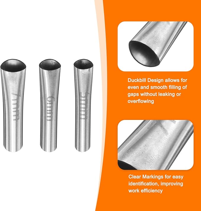 HARFINGTON 3pcs Caulking Nozzle Applicator 5/6/7mm Caulking Finisher Kit Stainless Steel Sealant Finishing Tool Kit Reusable Caulk Nozzle for Kitchen Bathroom
