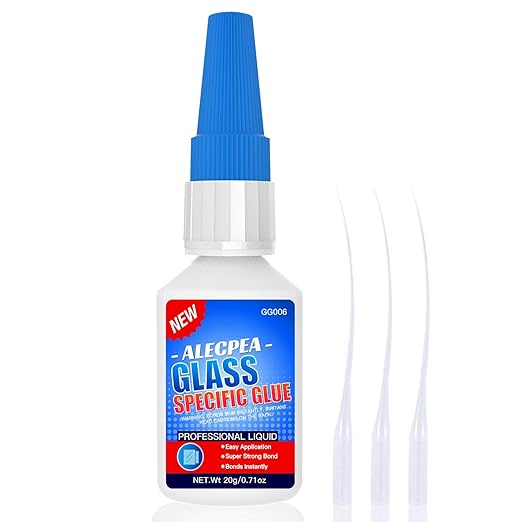 ALECPEA 20g Glass Glue - Crystal Clear Invisible Adhesive for Glass Repair, Jewelry & Art - Waterproof & Heat-Resistant Bond for Mirrors, Crystals & Glassware - Quick 15s Set with 3 Precision Tips