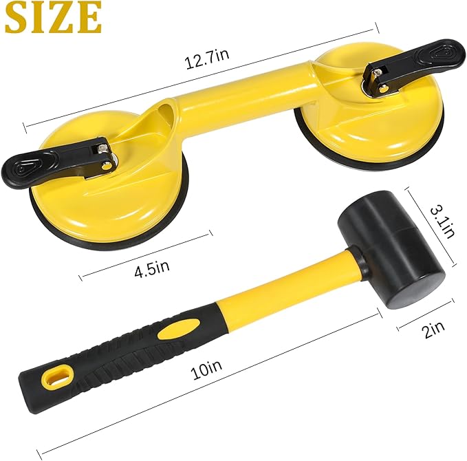 Floor Gap Fixer Tool for Laminate Floor Gap Repair Plank Grabber Includes Heavy Duty Aluminum Suction Cup and Fiberglass Handle Rubber Mallet (Can't Use on Scraped Surface Floor)