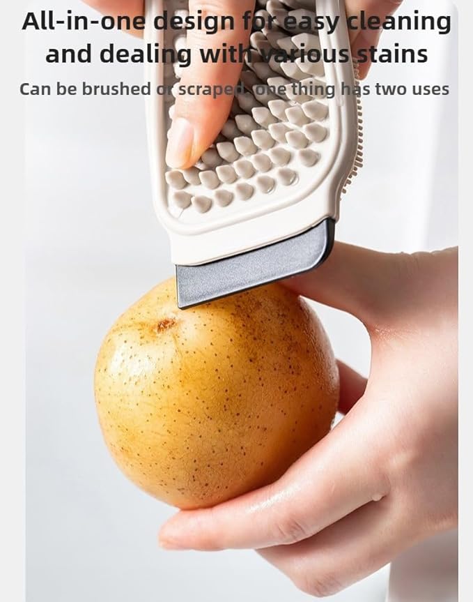 3-in-1 Silicone Dish Sponge-Food-Grade BPA-Free Cleaning Brush with Dual-Sided Comb&Scraper,Hanging Hole for Easy Storage,Fast-Dry Reusable Kitchen Gadget for Dishes/Fruits/Vegetables (Red+Grey)