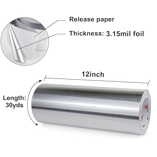 BOMEI PACK Aluminum Foil Tape,Heavy Duty Metal Foil,High Temperature Silver Duct Tape,Perfect for Sealing & Patching,HVAC,Air Ducts,Insulation and Metal Repair (12 Inch)
