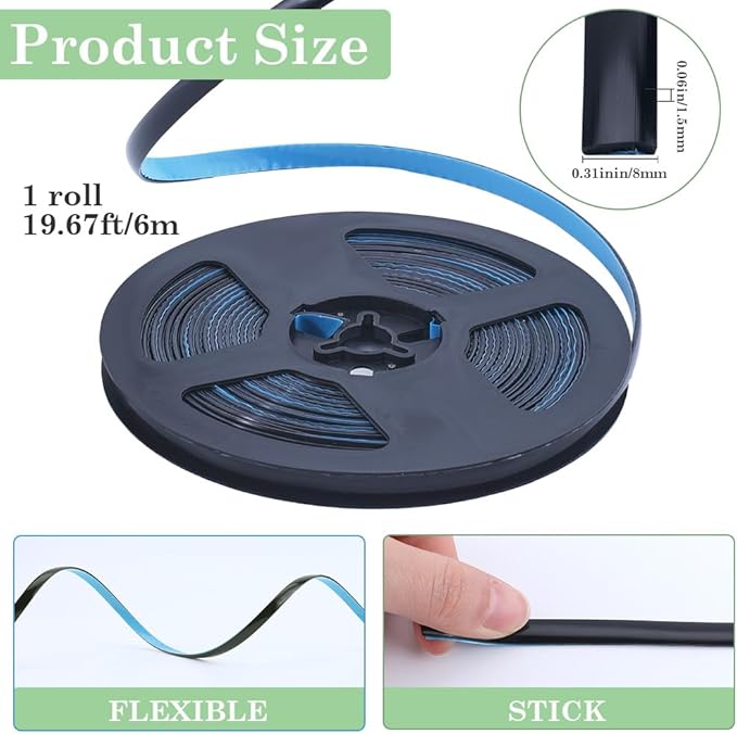 GORGECRAFT 20Ft Caulk Strip 1/3" Self Adhesive Black Bathroom Corner Ceramic Tile Caulking Gap Tape Moulding Trim Strips Decorative Sealing Sealant Edging Tape for Stove Sink Toilet Bathtub Wall