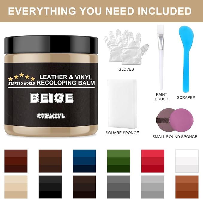 STARTSO WORLD Leather Recoloring Balm,Beige Leather Repair Kit for Furniture,Couches & Car Seats, Leather Paint, Leather Color Restorer, Leather Scratch Remover