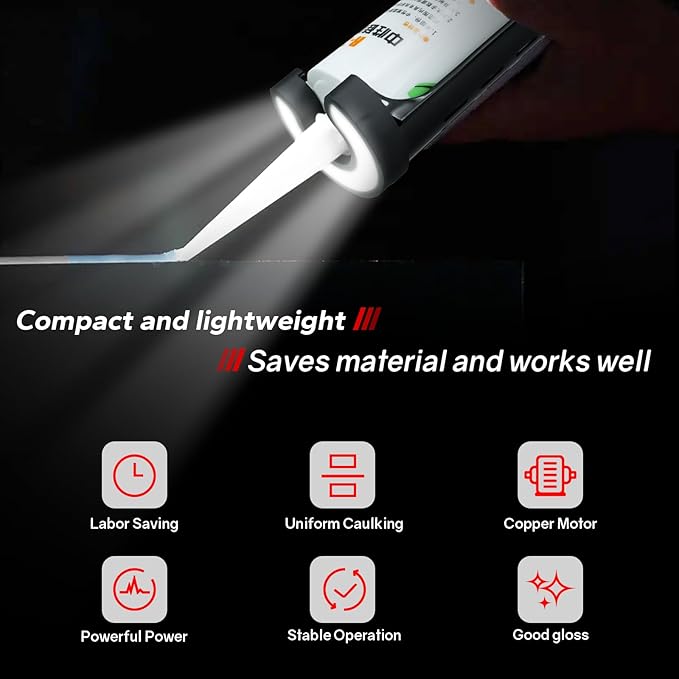 Cordless Caulking Gun for Milwaukee 18V Battery, Electric Caulk Adhesive Gun with 450lm LED Light, 4 Adjustable Speeds, Drip-free Caulk Gun, 10oz/300ml Caulking Tool for Filling, Sealing(No Battery)