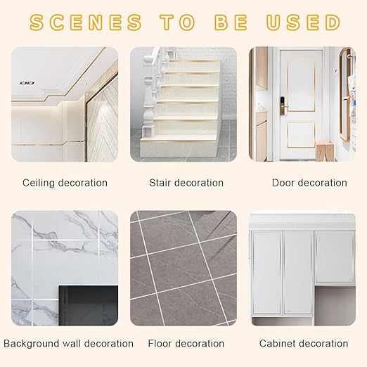 Floor Tiles Gold Foil Lines Metalized Mirror Tape, Self-Adhesive Tile Seam Sticker, Waterproof Gap Sealing Foil Decor Tape for Wall, Cabinet, Kitchen(0.39in x 164 Ft) (Gold)