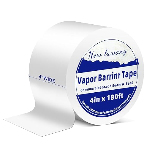 Vapor Barrier Tape - 4" x 180' Roll, Crawl Space Vapor Barrier, White Polyethylene Moisture Barrier Tape, Waterproof Seal & Seam Tape for Underlayment, Insulation & Plastic Liners(1Roll)
