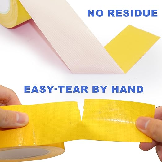 Duct Tape Heavy Duty Yellow, 2 Inches x 32 Yards, Strong, Durable, Easy-Tear by Hand, No Residue, Waterproof for Home Repairs, Fixed Carpet Edge, DIY Projects