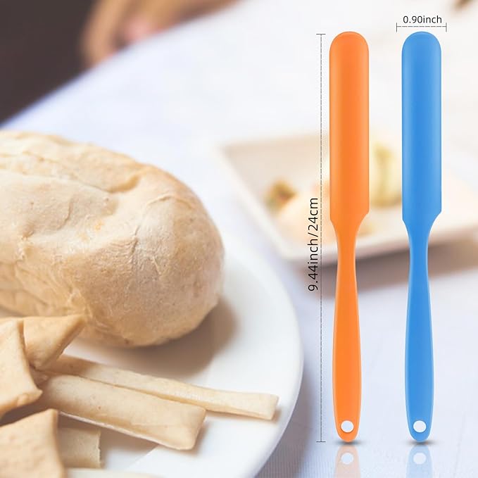 4-Piece Silicone Jar Spatula Set - Long Handle Nonstick Tool for Peanut Butter, Jam, Cake Decorating | Batter Mixing Blade, Flexible Baking & Cooking Utensil (4 Colors)
