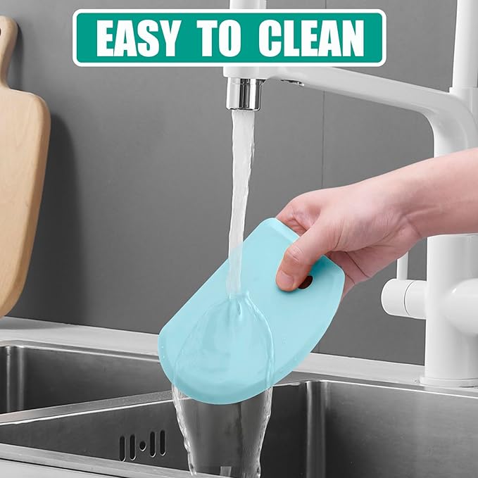 Silicone Dough Scraper with Stainless Steel Sheet, Curved Edge Flexible Bowl Scraper for Baking, Food Grade Silicone Bench Scraper for Sourdough Bread Basket, Set of 2, Blue & Mint Green, SAPID