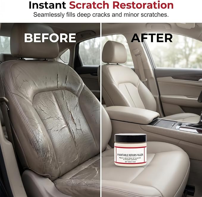 LECDOA Leather Filler, Flexible Fast Drying Leather Repair Compound, Paintable Waterproof Leather Repair Paste, Fixes Holes Tears Cracks Scratches for Car Seats Furniture Shoes (1pc)