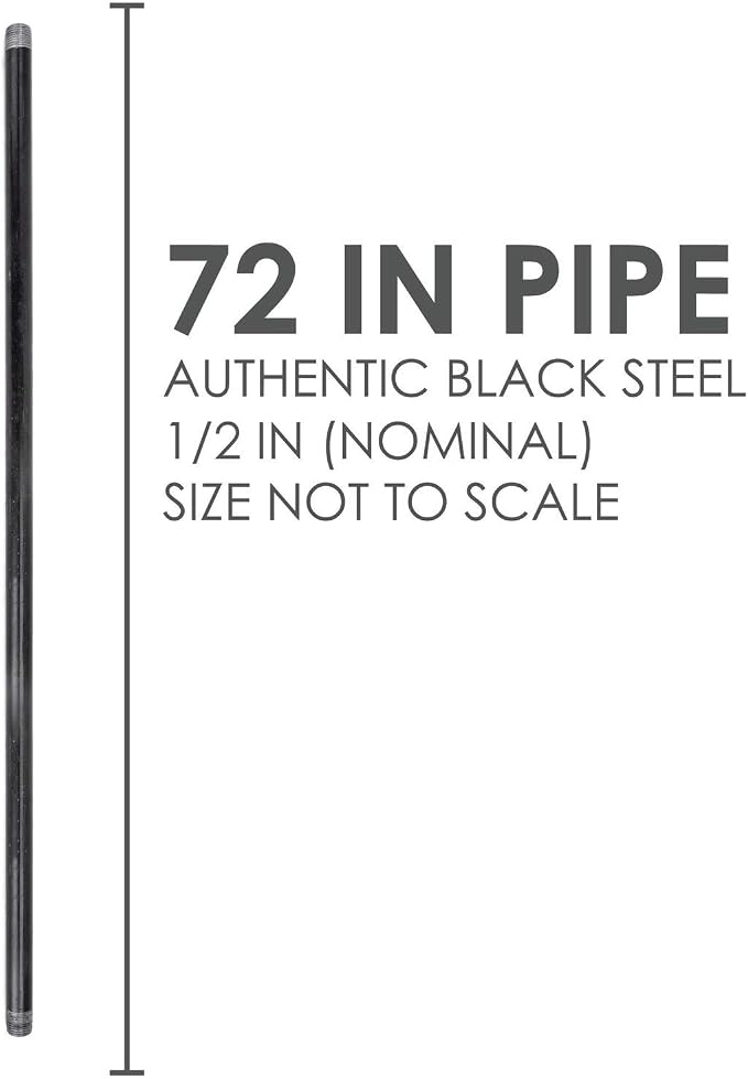 Pipe Decor 1/2” x 72” Malleable Cast Iron Pipe, Pre Cut, Industrial Steel Grey Fits Standard Three Quarter Inch Black Threaded Pipes Nipples and Fittings, Build Vintage DIY Furniture, 4 Pack