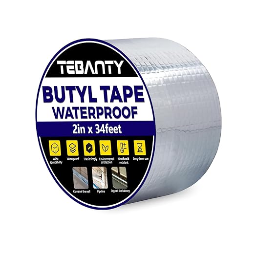 Butyl Tape Waterproof Sealing Tape 2Inch x 34Feet, Aluminum Foil Tape, Butyl Sealant Tape for Pipe Sealing, RV Repair, Window, EDPM Roof Leak Patching, Boat and Pipe Sealing
