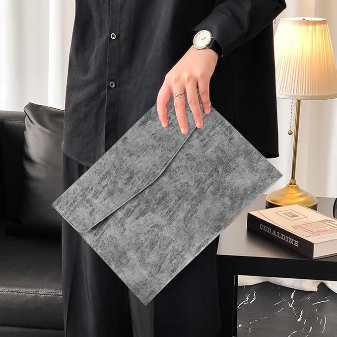 A4 PU Leather File Holder Document Folder Portfolio Filing Envelope Oragnizer Thin Waterproof Pocket Letter Receipt Storage Case with Snap Closure for Contract Stationery Tablet(Blue)