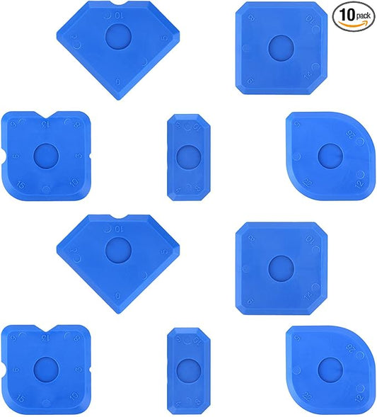 10pcs Plastic Caulking Tool, Sealant Caulk Silicone Finishing Remover Tool Reuse Grout Scraper Portable Sealant Finger Smoothing Grout Scraper for Bathroom Floor Window Sealing Sink Joint (Blue)