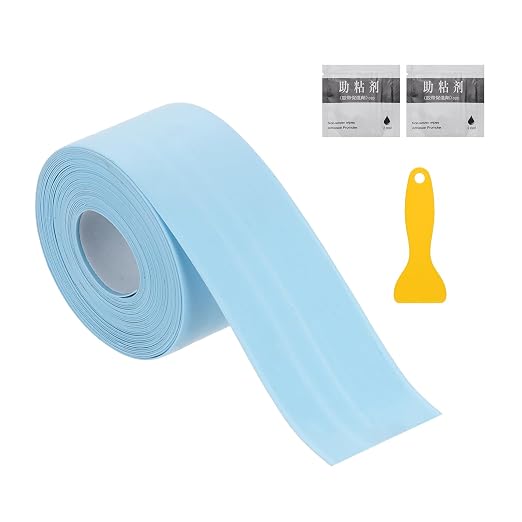 uxcell Caulk Tape Waterproof, 1.5 Inch x 16.4 ft Self-Adhesive Sealant Sealing Strip Caulking Sealant Tape PVC with Tool for Kitchen Sink Toilet Bathroom Bathtub Floor, Blue