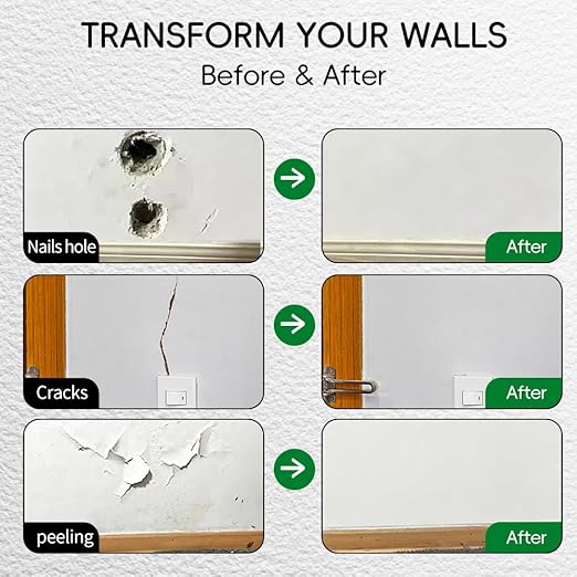 Wall Repair Paste Kit, 350g (12.35oz) White Drywall Spackle, Quick Mending Agent with Scrapers, Sandpaper, Odorless Wall Hole Filler for Cracks, Nail Holes, Dents, Scratches