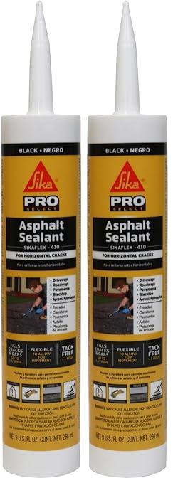 SIKA Sikaflex-410 Asphalt Sealant, Black, Self-Leveling Hybrid Sealant for Filling Cracks in Asphalt Driveways, Roadways, and Pavements - 9 fl. oz. Cartridge, Fills Cracks up to 1.5 in. Wide