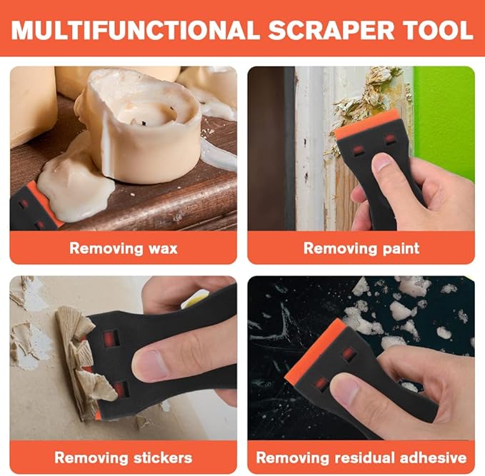 Ainiv Plastic Razor Blade Scrapers, 2PCS Scraper Tool with 30PCS Blades, Multi-funtional Cleaning Razor Scraper for Removing Stickers, Labels, Caulk, Adhesive, Paint Removal-Black&Orange